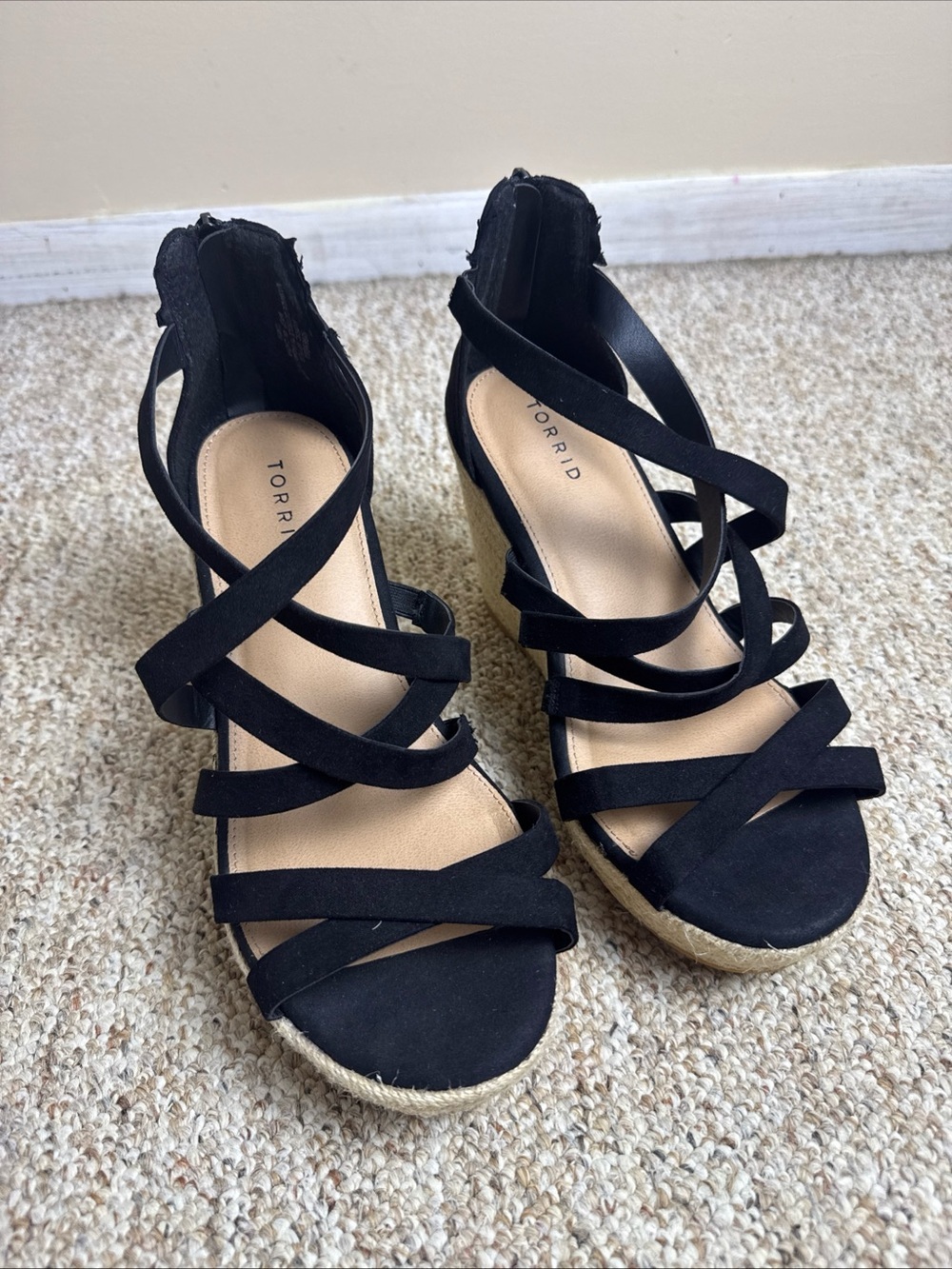 torrid Black Strappy Espadrille Wedge Sandals